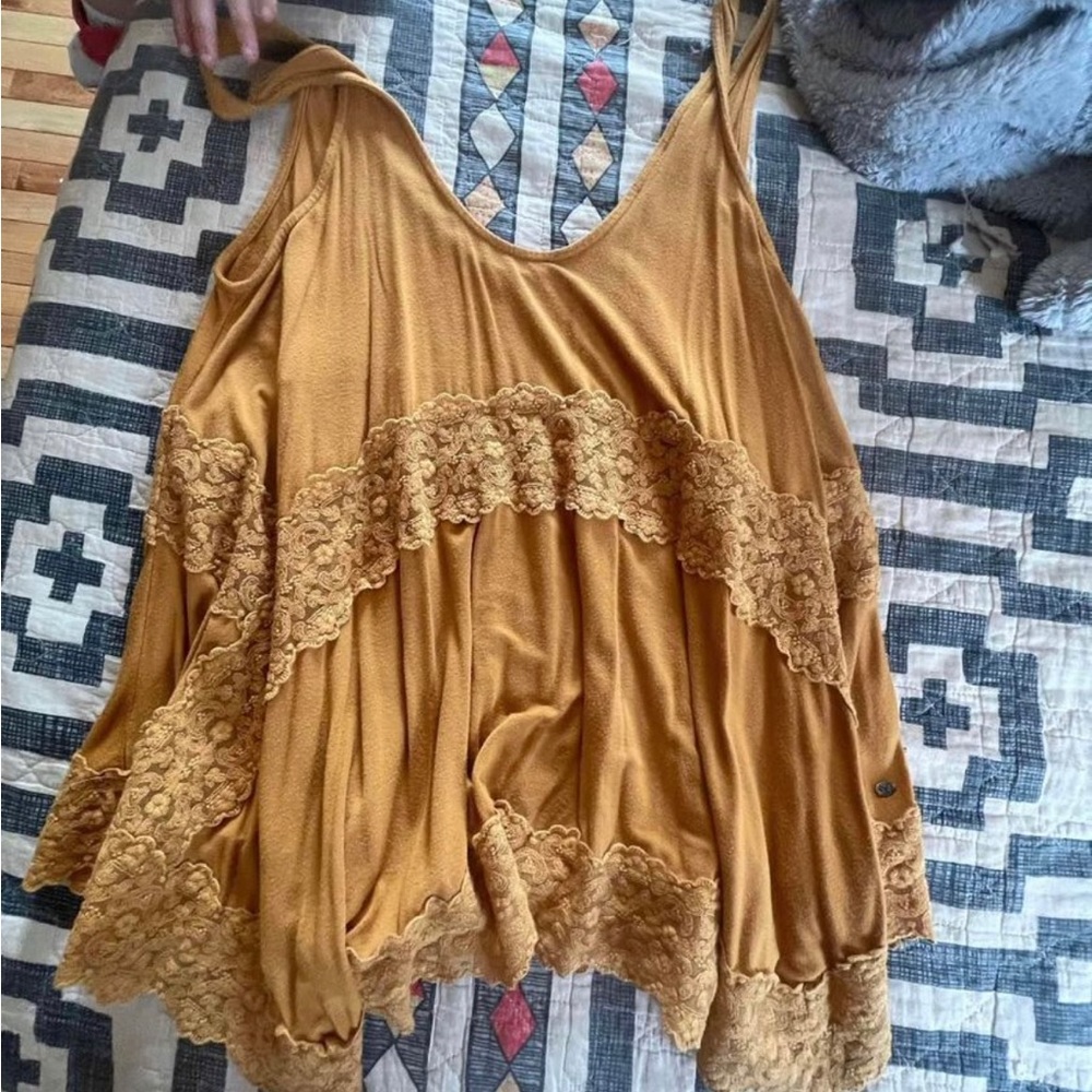 American eagle soft & sexy mustard yellow lacey tunic layering tank top medium